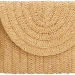Straw Clutch Bag Women Handmade Summer Crossbody Purses with PomPoms